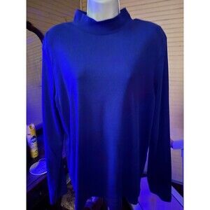 Kim Rogers Cotton Blue Size XL Women’s Mock Turtleneck 42” Bust 26” Length